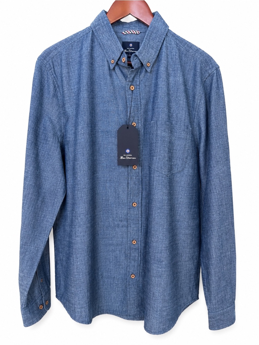 Ben Sherman Dark Navy Chambray Shirt Men's L NWT 100% Cotton